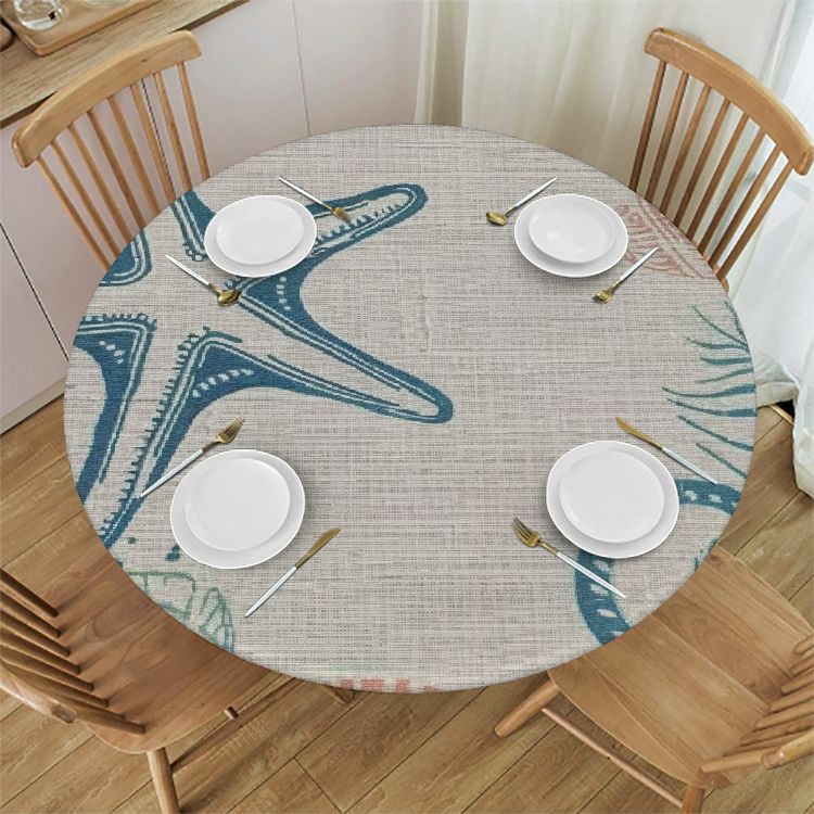 cbxzyzzc Coastal Round Tablecloth, Fitted Table Cover with Elastic for