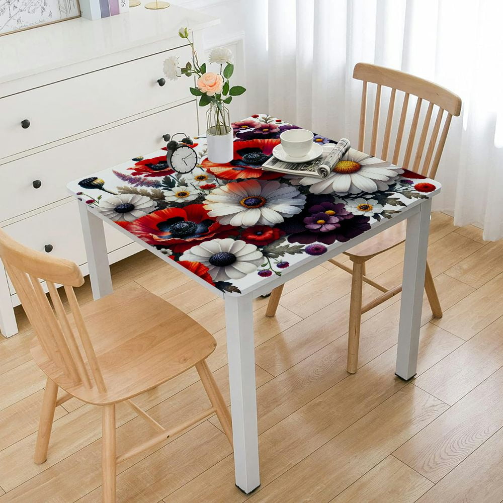 cbxzyzzc Flower Elastic Edged Tablecloth, Purple Flowers and Elastic