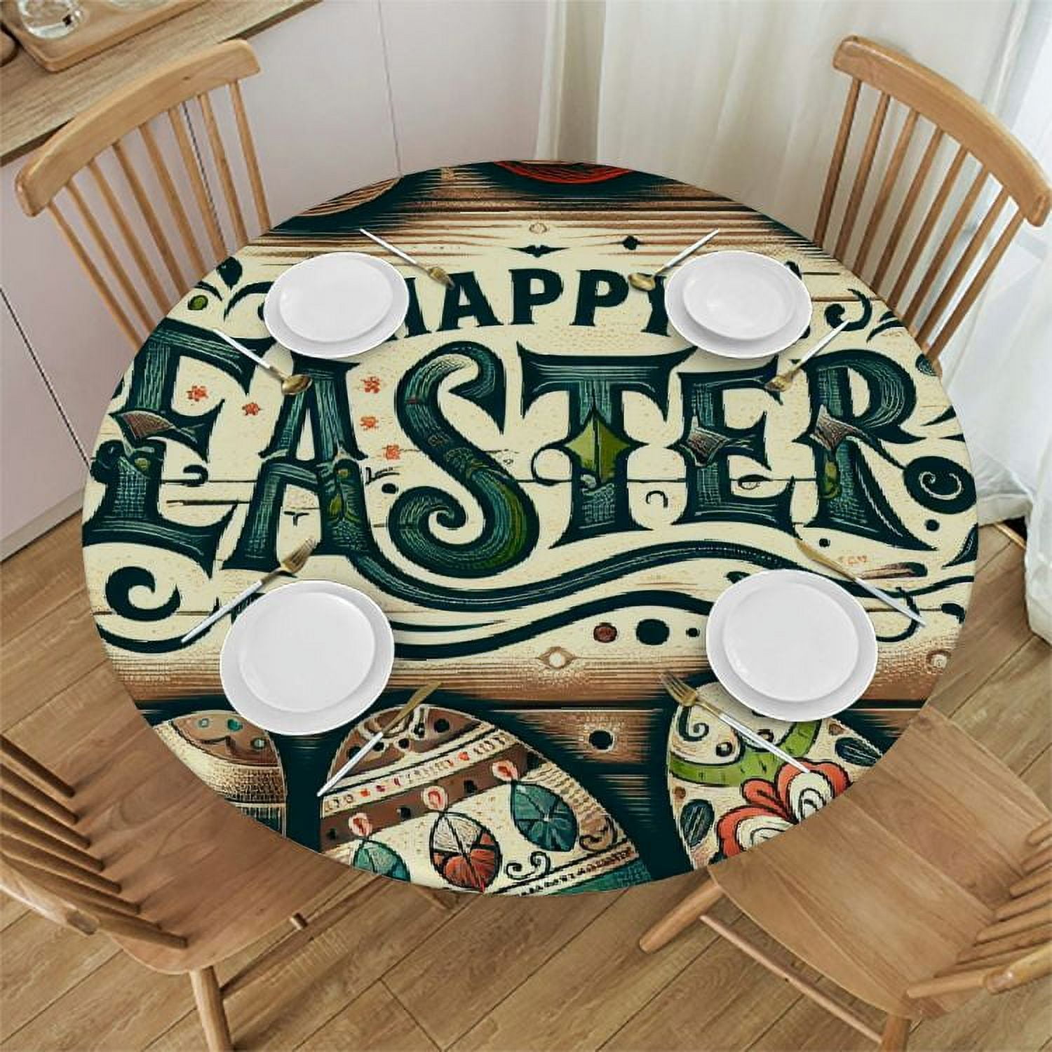 cbxzyzzc Happy Round Tablecloth, Fitted Round Table Cloth with Elastic