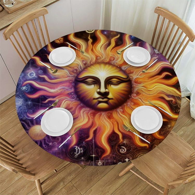 cbxzyzzc Round Table Cloth,Zodiac Signs Collections Starry Sky Sun Moon