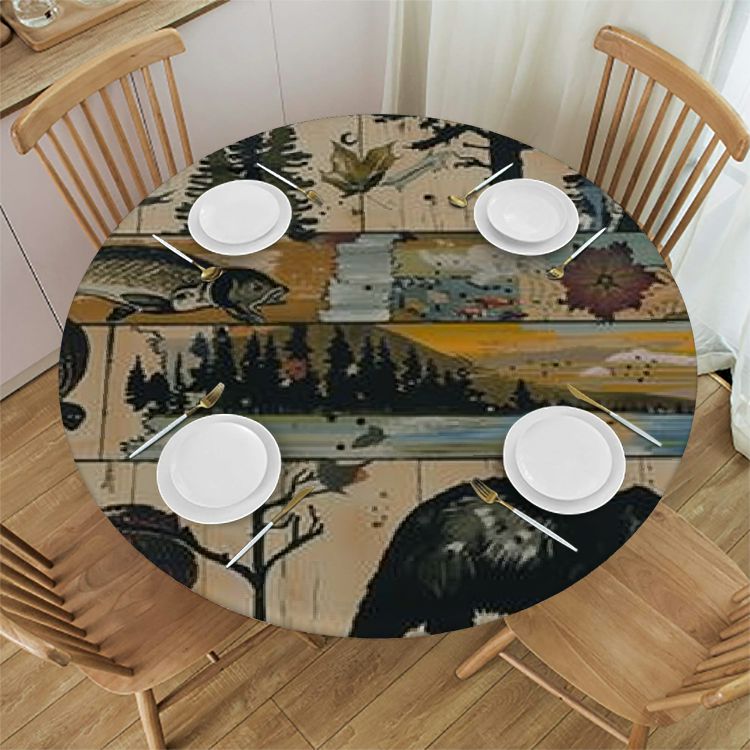 cbxzyzzc Rustic Cabin Wild Lodge Check Plaid Pattern Tablecloth Round
