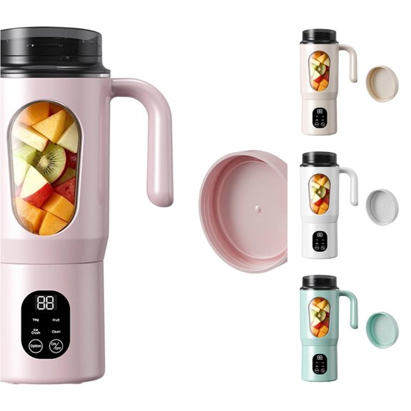 cbzote 580ml USB C Rechargeable Portable Juicer Cup with Handle Extra Sealing Lid Digital Multi Function Personal Blender Maker for Travel Gym Outdoor Fruit Vegetable Smoothie Prep