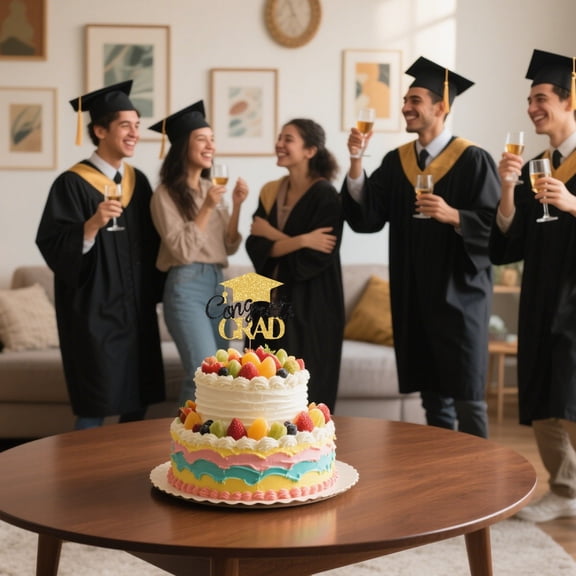 cbzote Congrats Grad Cake Topper Graduation Cap Design Cake Insert Decor for Grad Party Dessert Table Baking Decoration Supplies