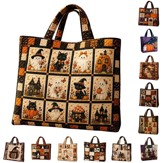cbzote Halloween Tote Bag Quilted Horizontal Storage Textile Organization Autumn Party Supplies Seasonal Decorative Collectible