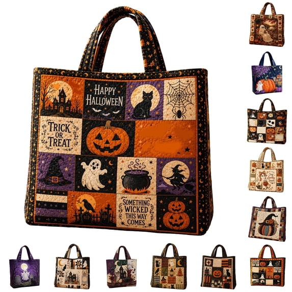 cbzote Halloween Tote Bag Quilted Horizontal Storage Textile Organization Autumn Party Supplies Seasonal Decorative Collectible