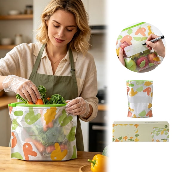 cbzote Reusable Aluminum Lined Zipper Food Storage Bags with Label Area Freezer Safe for Meat Seafood Fruit Vegetable Organization 10.24" x 9.84"