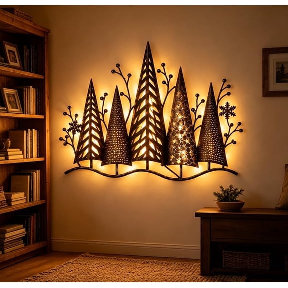 cbzote Vintage Lighted Woodland Metal Wall Decor, Rustic Cabin Log Forest Tree,AS SHOW,decoration