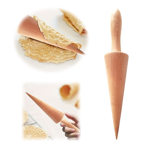 cbzote Wooden Pizzelle Cone Roller Waffle Roll Forming Tool Ice Cream Cone Shaping Mold for Homemade Baking Dessert Making