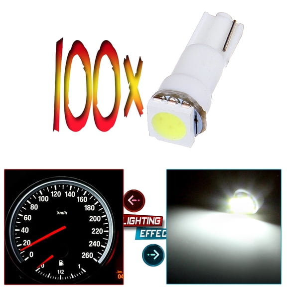 cciyu 100Pack T5 73 74 Wedge LED Bulb White Gauge Cluster Light Dash Instrument Indicator LED Light Bulbs