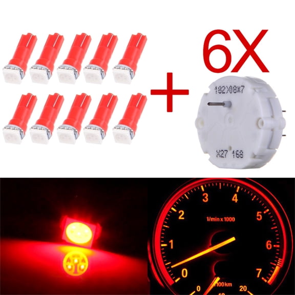 cciyu 10pcs X27.168 Stepper Motor Instrument Cluster Repair Speedometer Gauge with 10pcs T5 Super Bright:Bulbs Red