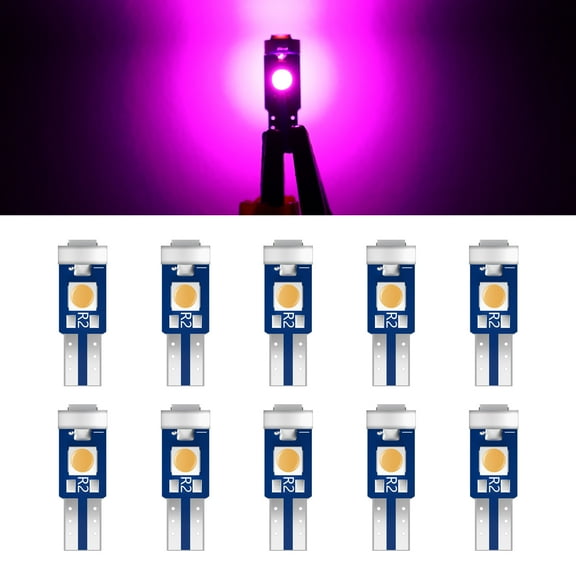 cciyu 10x T5 3-3030-SMD Pink Instrument Lights Dashboard Lights Instrument Panel Cluster LED Lamps Glove Box Light Bulb Clock Light Instrument Cluster Dash Panel Lights