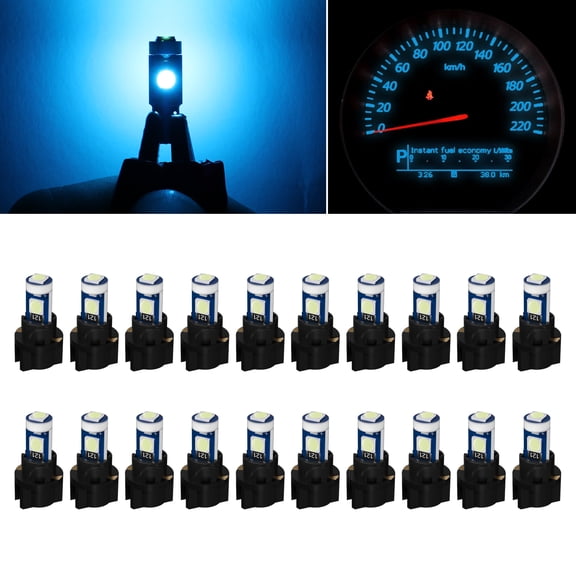 cciyu 20pcs T5 3-3030-SMD Ice Blue Instrument Cluster Dash Panel Lights with Twist Lock Socket Super Bright:Bulbs