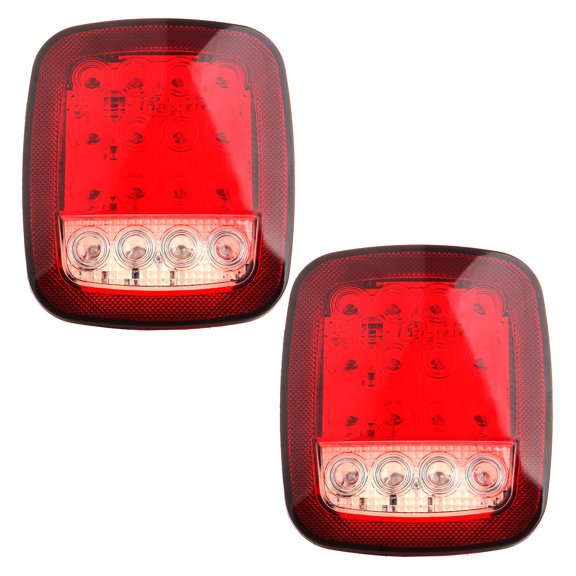 cciyu 2x 12 Red Led+4 White Red Universal Square Flatbed Tail Lights 4White/12Red Len Fit For Jeep CJ7 1976-1986 For Jeep Wrangler 1987-1995 1997-2006