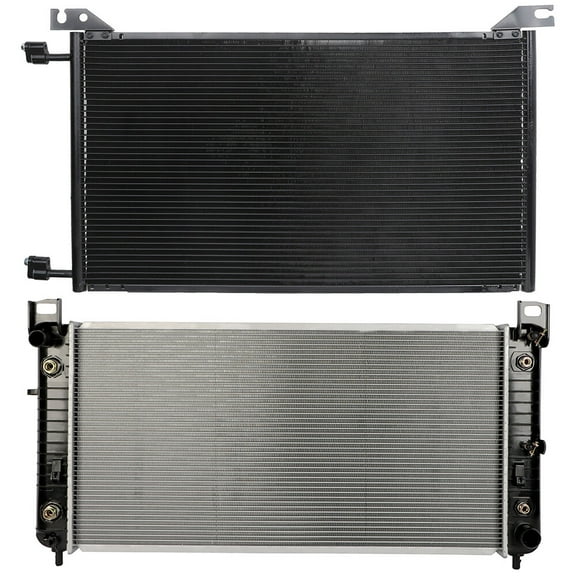 cciyu 4953 Condenser and 2370 Radiator Replacement for 2002-2004 2006-2008 2010 2013-2014 for Cadillac for Escalade 2006 2009-2014 for Cadillac for Escalade ESV