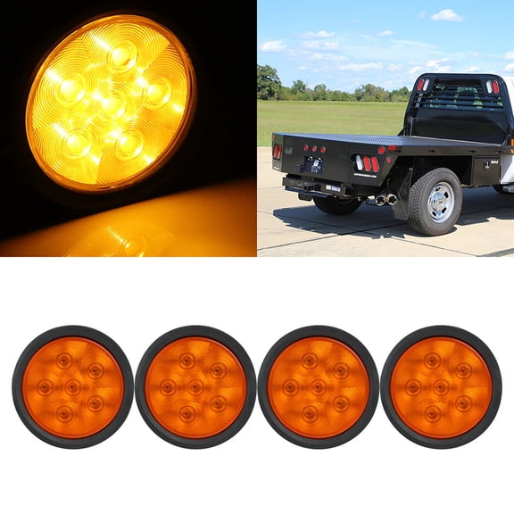 cciyu 4x 4 Inch Round 6 Led Led Trailer Tail Lights Led Stop Turn Tail Lights Brake Trailer Lights Amber Len Amber Light Brake Stop Turn Tail Marker Trailer Lights Sealed Flush Mount for Truck RV