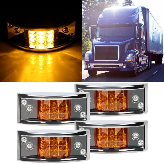 cciyu 4x Rectangular 12 Led Chrome Armored-style Trailer Side Marker Light LED Trailer Clearance Light Amber Len Amber Light Rectangle Led Trailer Clearance Lights Surface Mount Led Lights