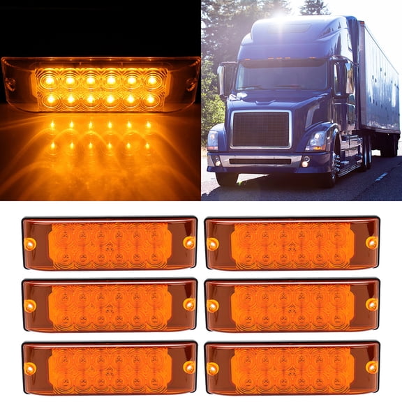 cciyu 6x 12 Led Led Side Marker Lamps Clearance Lights Indicators Turn Siganals LED Marker lights Amber Light Waterproof Sealed Rectangular Led trailer lights Turn Signal and Parking Light