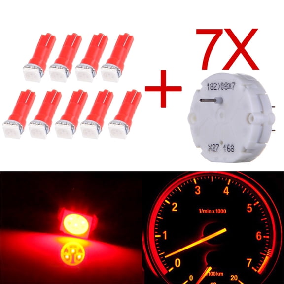 cciyu 7pcs X27.168 Stepper Motor Instrument Cluster Repair Speedometer Gauge with 9pcs T5 Super Bright:Bulbs 1-5050-SMD Red