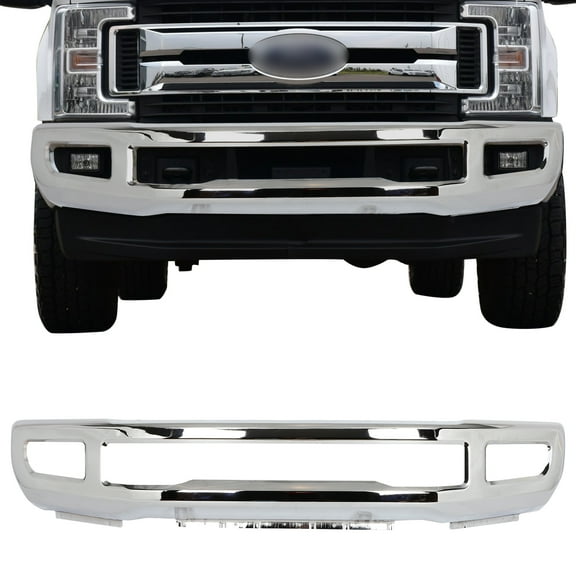 cciyu Chrome Front Bumper fit for 2017 2018 2019 for Ford F-250 Super Duty,2017 2018 2019 for Ford F-350 Super Duty With Fog Light Holes