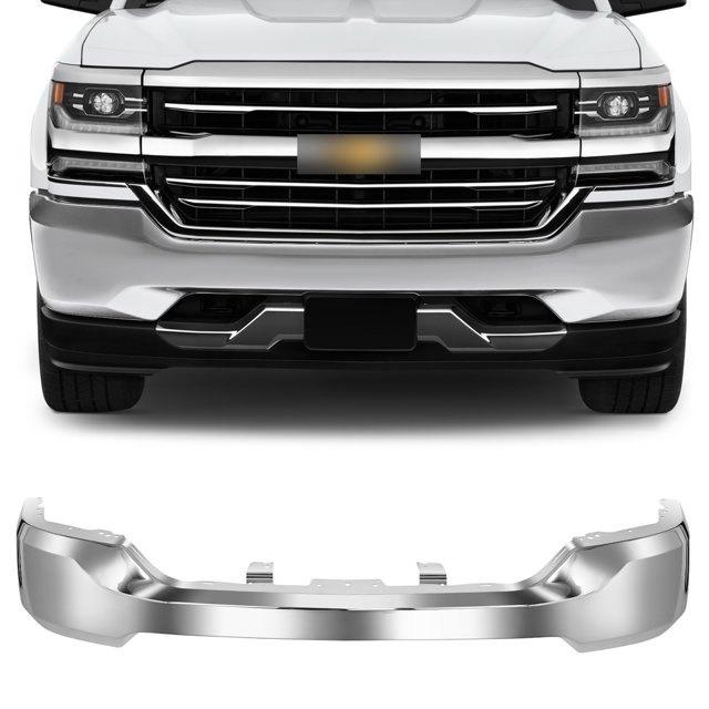 Chrome / Black Steel Front Bumper Face Bar For Chevy Silverado 1500 2019-2022 LTD