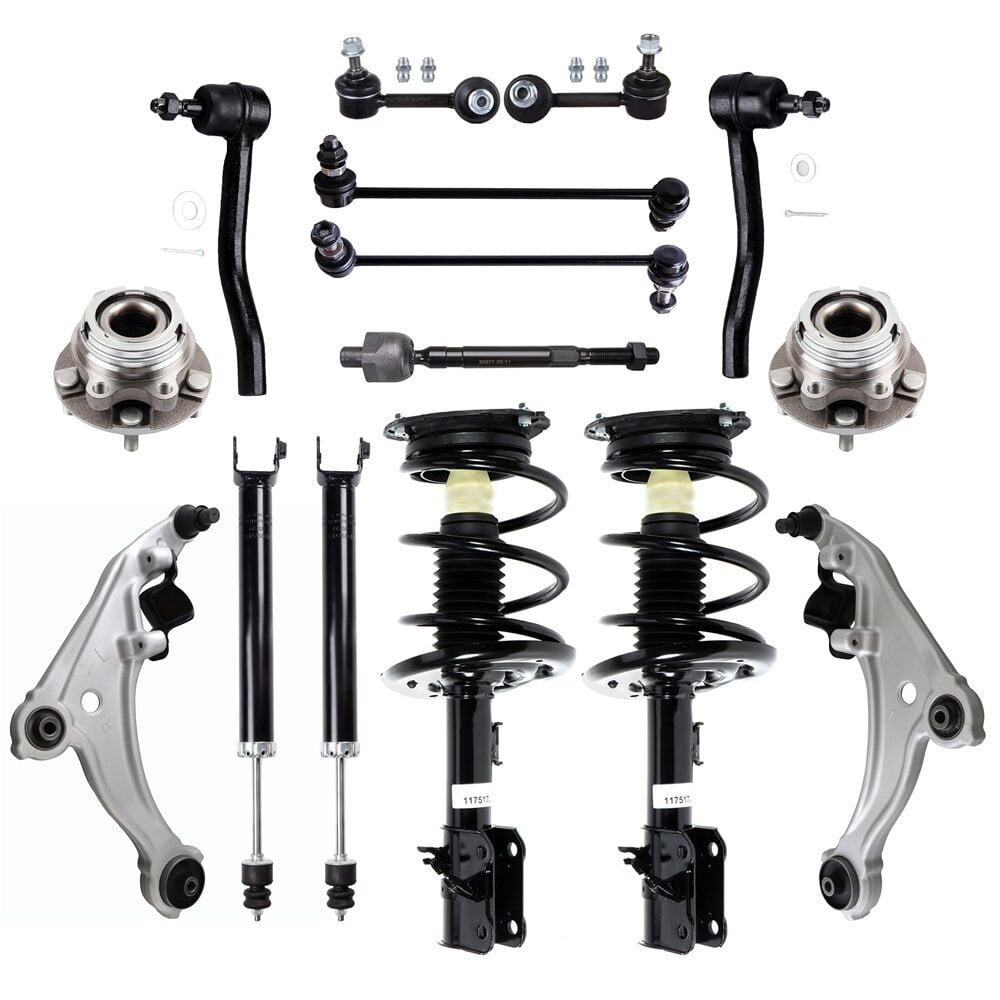 cciyu Complete Strut for 2009-2014 for Nissan Maxima Includes Complete Strut Assembly shock basorber Stabilizer Bar Link Control Arm and Ball Joint Assembly Tie Rod End wheel hub bearing