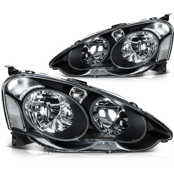 cciyu Headlight Assembly For Acura For RSX 2002-2004 Clear Lens Black Housing Clear Reflector Driver & Passenger Side Headlamps