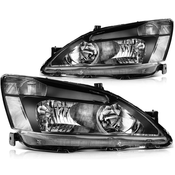 cciyu Headlight Assembly For Honda For Accord 2003-2007 Clear Lens Black Housing Clear Reflector Driver & Passenger Side Headlamps