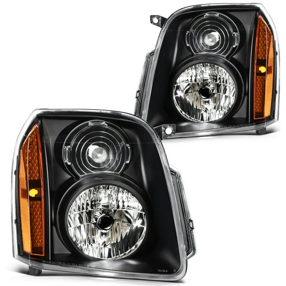 cciyu Headlight Assembly For GMC For Yukon 2007-2014 For GMC For Yukon XL 1500 2007-2014 For GMC For Yukon XL 2500 2007-2013 Black Housing Amber Reflector Clear Lens Driver & Passenger Side Headlamps