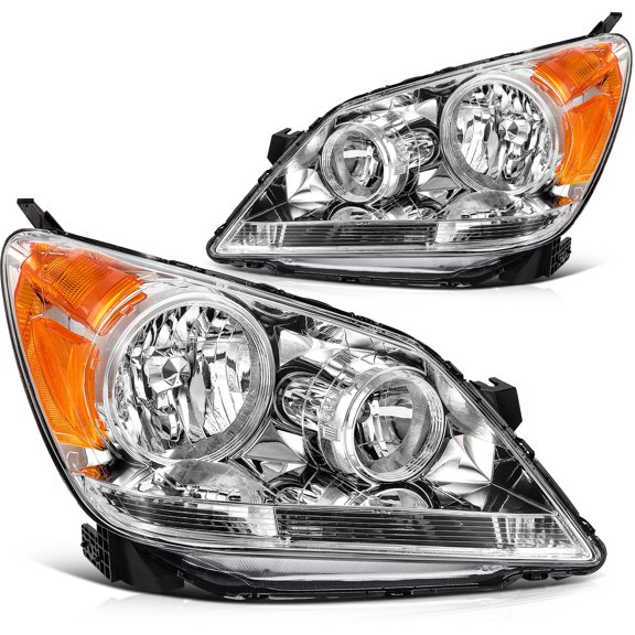 cciyu Headlight Assembly Replacement for 2005-2007 For Honda for Odyssey Chrome Housing Amber Reflector Driver and Passenger Side Headlamp 33151-SHJ-A01 33101-SHJ-A01HO2518108 HO2519108