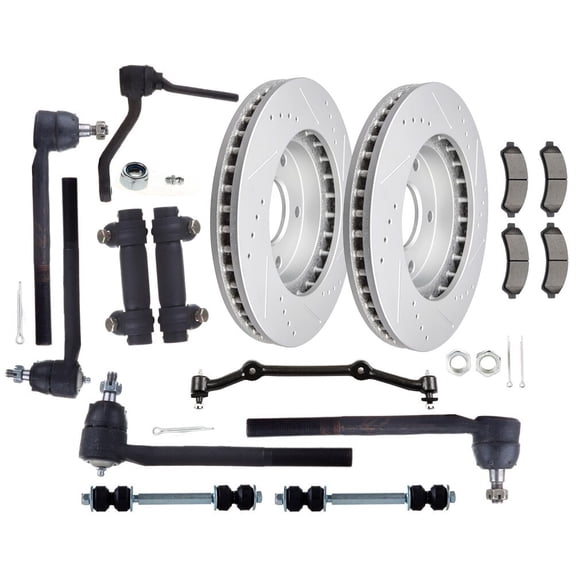 cciyu Idler Arm Center Link Inner Outer Tie Rod End Sway Bar Link Brake Pad Brake Rotor Fit 1998-2005 For Chevy Blazer For Chevy S10 For GMC Jimmy For GMC Sonoma 16pcs Suspension Kit