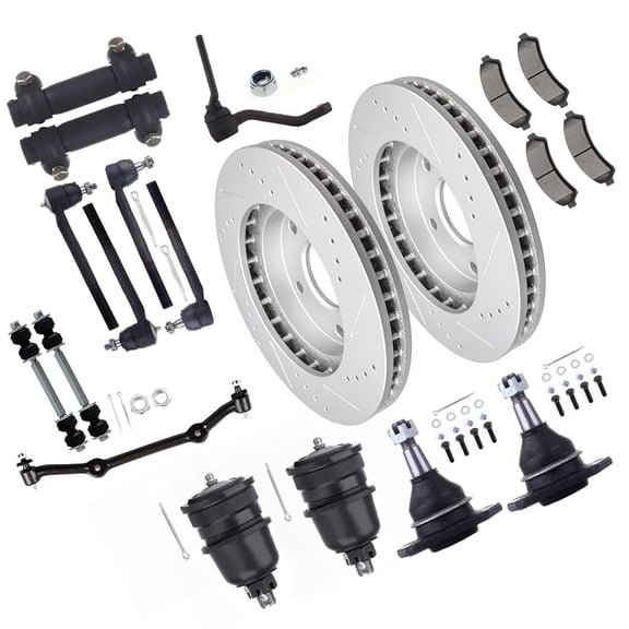 cciyu Idler Arm Center Link Inner Outer Tie Rod End Sway Bar Link Lower Upper Ball Joint Brake Pad Brake Rotor Fit 1998-2003 For Chevy S10 For GMC Jimmy For GMC Sonoma 20pcs Suspension Kit