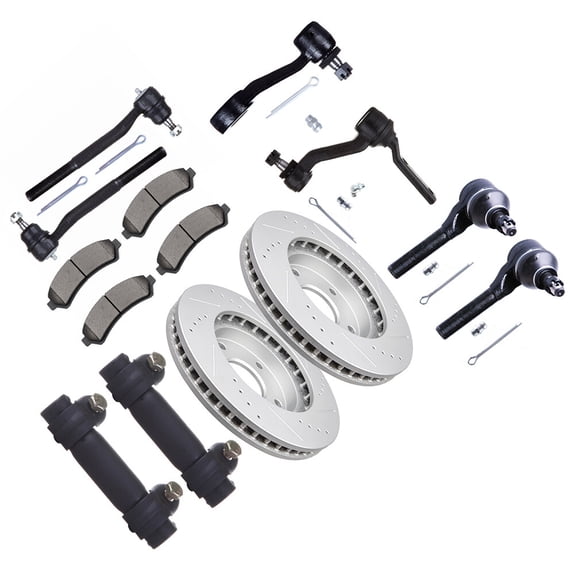 cciyu Idler Arm Pitman Arm Inner Outer Tie Rod End Brake Pad Brake Rotor Fit For Chevy Blazer For Chevy S10 For GMC Jimmy For GMC Sonoma For Oldsmobile Bravada 14pcs Suspension Kit