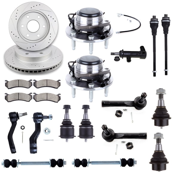 cciyu Idler Arm Pitman Arm Tie Rod End Sway Bar Ball Joint Brake Pad Rotor Wheel Hub For Cadillac Escalade For Chevy Avalanche Suburban Silverado 1500 Tahoe For GMC Sierra 1500 21pcs Suspension Kit