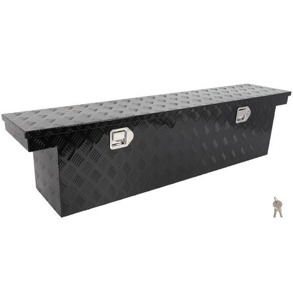 cciyu Key Truck Bed Storage Box Fits For Pick Up Truck Bed RV Trailer Tool Box Rear Tool Box Aluminum 60 x 12 x 14