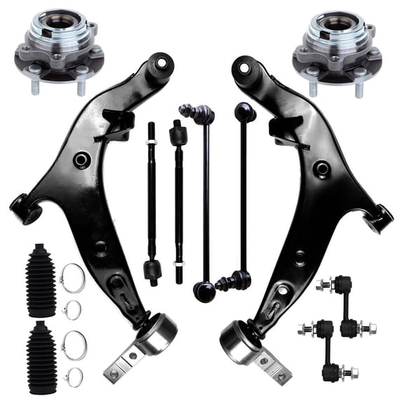 cciyu Lower Control Arm And Ball Joint Inner Tie Rod End Outer Tie Rod End Sway Bar End Link Steering Rack Boot Wheel Hub Bearing Compatible fit 2004-2009 For Nissan Quest 14pcs Suspension Kit