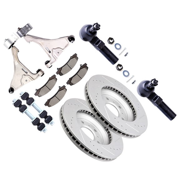 cciyu Lower Control Arm And Ball Joint Outer Tie Rod End Sway Bar End Link Brake Pad Brake Rotor Compatible fit 2006-2011 For Buick Lucerne 12pcs Suspension Kit