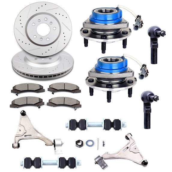 cciyu Lower Control Arm And Ball Joint Outer Tie Rod End Sway Bar End Link Wheel Hub Bearing Brake Pad Brake Rotor Compatible fit 2006-2011 For Buick Lucerne 14pcs Suspension Kit