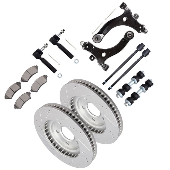 cciyu Lower Control Arm Inner Outer Tie Rod End Sway Bar Link Brake Pad Brake Rotor Compatible fit 2000-2005 For Chevy Impala 2000-2005 For Chevy Monte Carlo 14pcs Suspension Kit