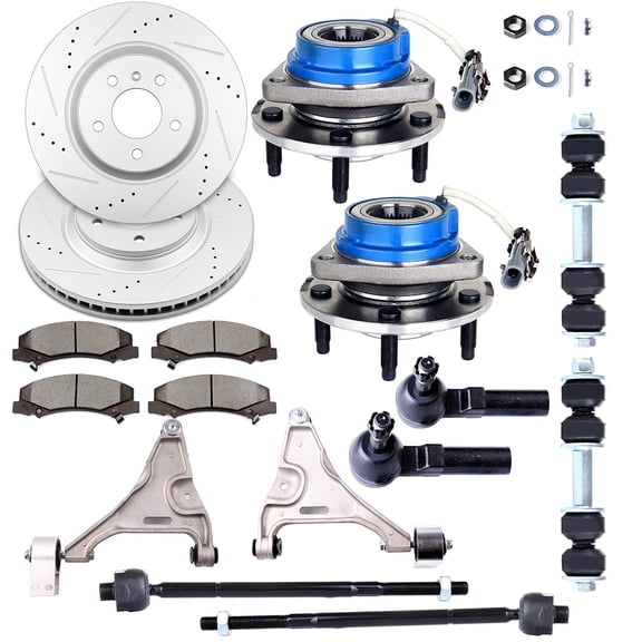 cciyu Lower Control Arm Inner Outer Tie Rod End Sway Bar Link Wheel Hub Brake Pad Brake Rotor Compatible fit 2006-2011 For Buick Lucerne 2006-2011 For Cadillac DTS 16pcs Suspension Kit
