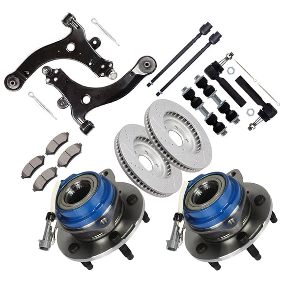 cciyu Lower Control Arm Inner Outer Tie Rod End Sway Bar Link Wheel Hub Brake Pad Brake Rotor Compatible fit 2000-2005 For Chevy Impala 2000-2005 For Chevy Monte Carlo 16pcs Suspension Kit