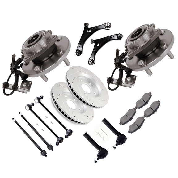 cciyu Lower Control Arm Inner Outer Tie Rod Sway Bar Link Wheel Hub Brake Pad Brake Rotor Compatible fit 2008-2010 For Chrysler Town & Country 2008-2010 For Dodge Grand Caravan 16pcs Suspension Kit