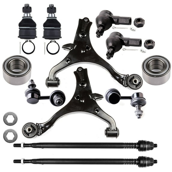 cciyu Lower Control Arm Lower Ball Joint Inner Tie Rod End Outer Tie Rod End Sway Bar End Link Wheel Hub Bearing Compatible fit 2004-2005 For Honda Civic 12pcs Suspension Kit