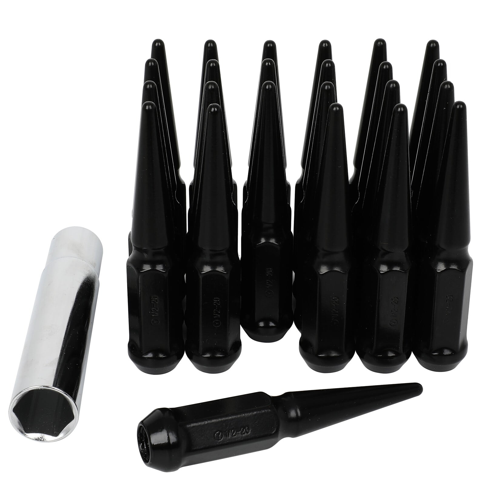 Set Di 16 Dadi Ruota In Nero &ndash; Filetto Standard 1/2-20 Per Cerchi In Acciaio