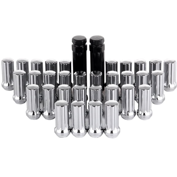 cciyu Set of 32 Silver Chrome Spline Wheel Lug Nuts + 2 Keys for Cadillac for Chevy for Chrysler for Ford for GMC for Honda for Hummer for Toyota for Jeep 1992-2014 14X1.5 Drive Close End 2" Tall