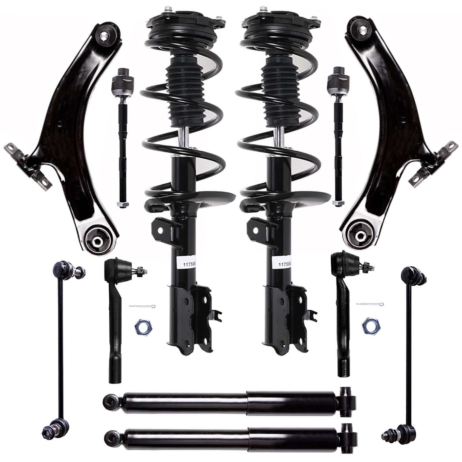 cciyu Struts Suspension Kit for Nissan Rogue 2008-2011 Includes Front Complete Struts Assembly Control Arm Rear Shock Absorber Stabilizer Bar Link Tie Rod End