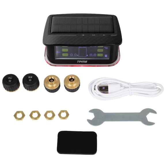 cciyu Tire Pressure Monitoring System, Tire Pressure Monitor System with 4 Sensors & 5 Alarm Modes, TPMS with Color LCD Display & Solar Charge, 0-198PSI (Black)