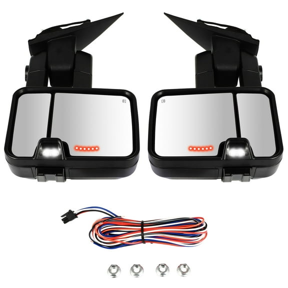 cciyu Towing Mirrors Compatible for 2014-2018For Chevrolet For Silverado ,2014-2018 For GMC For Sierra Power,Heated,Arrow Signal on glass,Clearance light ,Back up lamp,Temp sensor Black Texture
