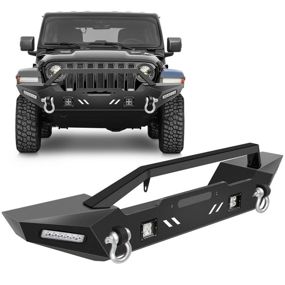 cciyu Upgraded Textured Black Front Bumper Compatible for 1987-2006 for Jeep Wrangler Heavy Duty Steel Bumper with D-ring and LED Lights