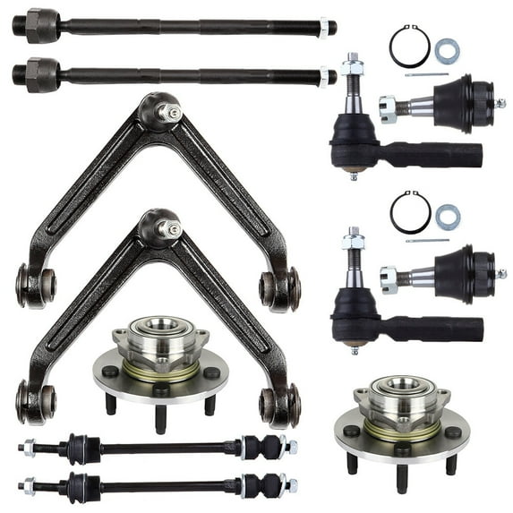 cciyu Upper Control Arm And Ball Joint Lower Ball Joint Inner Tie Rod End Outer Tie Rod End Sway Bar End Link Wheel Hub Bearing Compatible fit 2002-2005 For Dodge Ram 1500 12pcs Suspension Kit