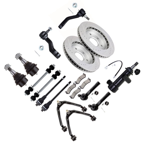 cciyu Upper Control Arm Idler Pitman Arm Tie Rod End Sway Bar Brake Pad Rotor For Cadillac Escalade For Chevy Avalanche Suburban Silverado 1500 Tahoe For GMC Sierra 1500 Yukon 19pcs Suspension Kit